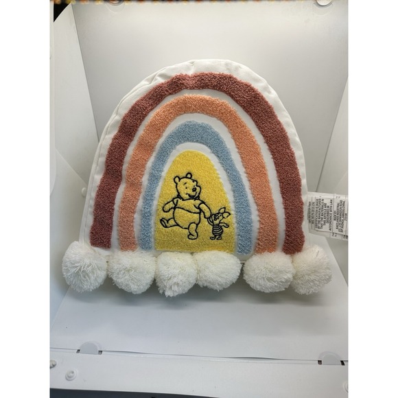 2021 Disney Parks Winnie The Pooh Piglet Rainbow Pom Pom Throw Pillow 13" X 11" - Picture 1 of 7
